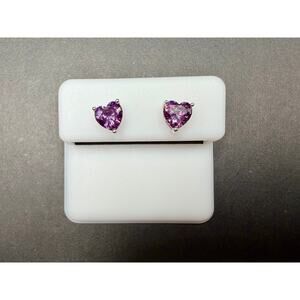 Sterling Silver Heart-Cut Amethyst CZ Stud Earrings 6mm – 1.56 CTTW